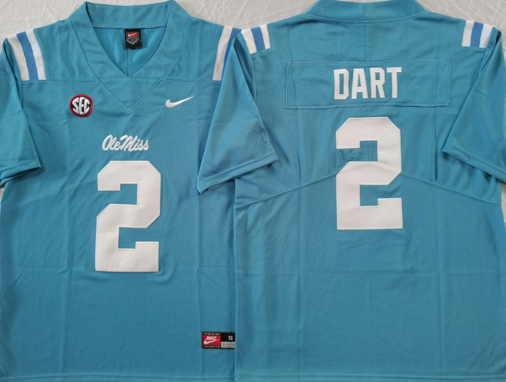 Men's Ole Miss Rebels Jaxson Dart #2 Blue Game Jersey