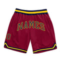 Custom Maroon Navy-Gold Authentic Throwback Basketball Shorts